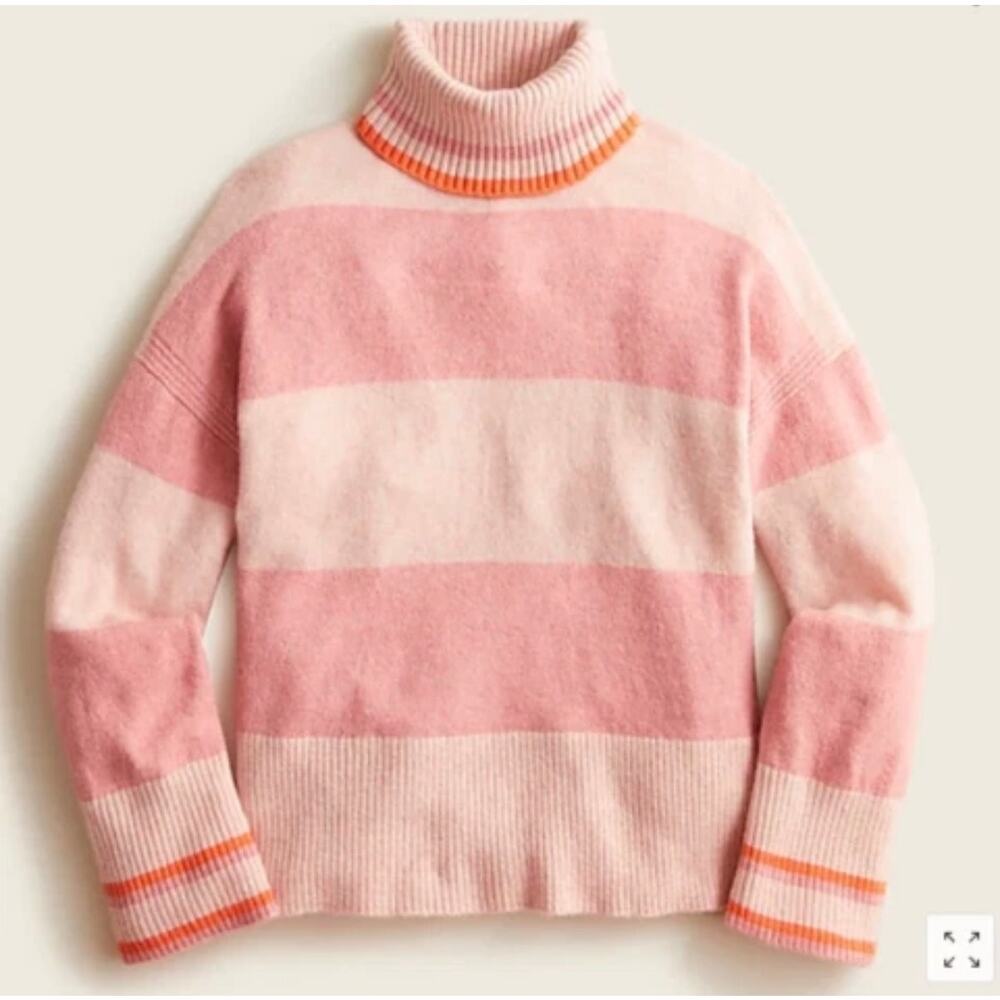 J. Crew Striped Softyarn Mock Neck Wool Alpaca Blend Sweater Pink Medium
